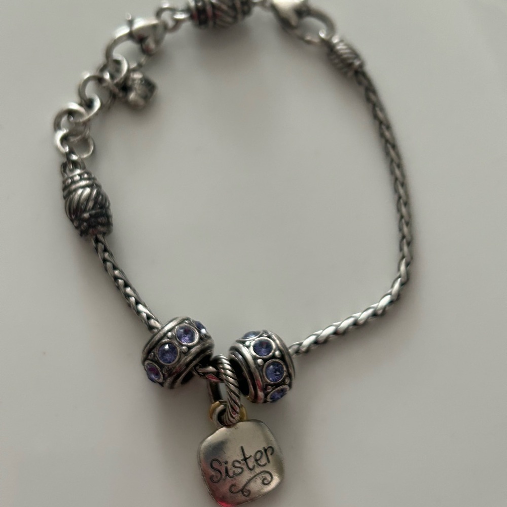 Brighton barrel slide bracelet with 3 charms. One Sister, and 2 amethyst slides. - Picture 4 of 8